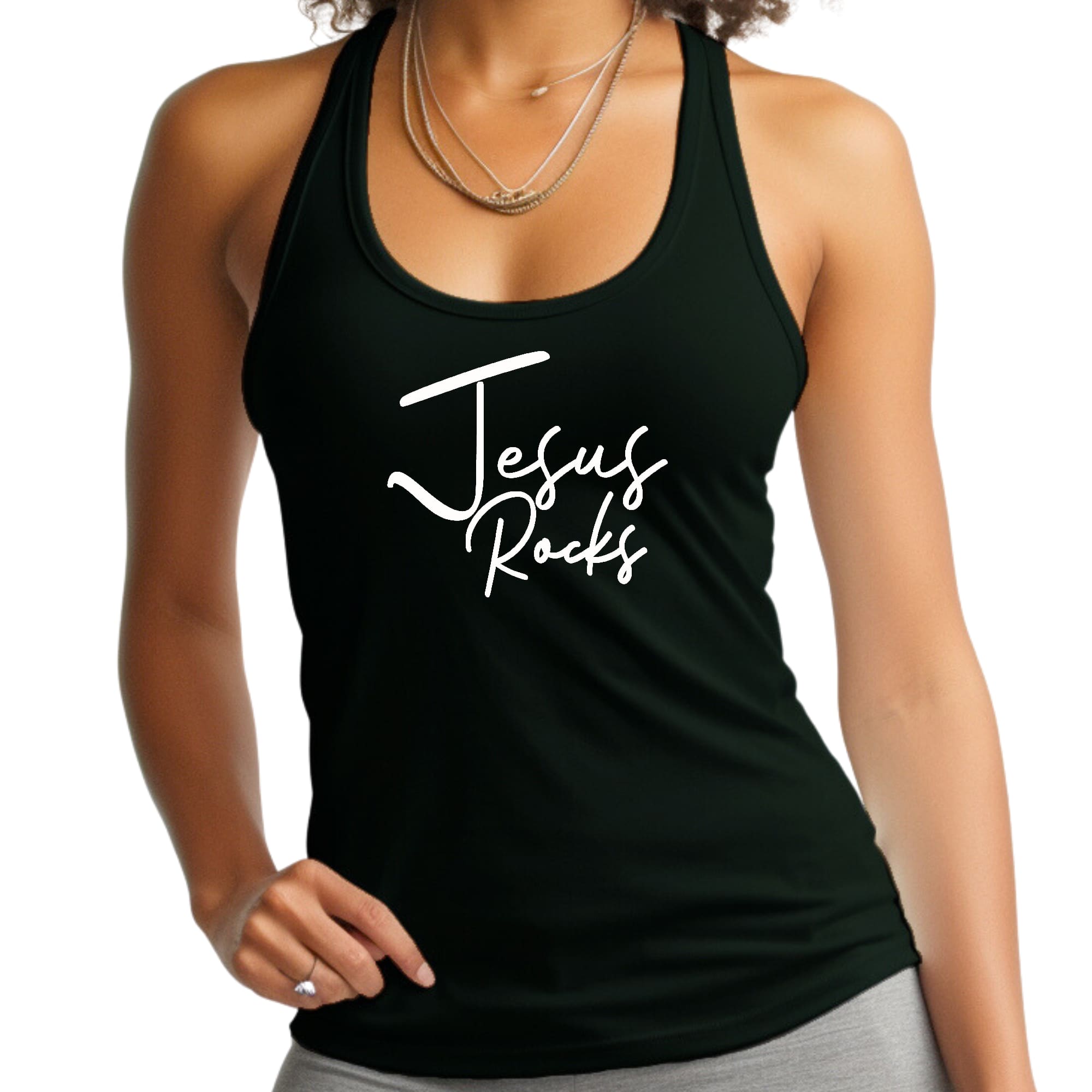Womens Fitness Tank Top Graphic T-shirt Jesus Rocks Print